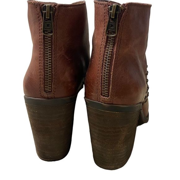Lucky Brand Sancha Brown Zip Up Studded Heel Bootie Boots - Picture 7 of 11